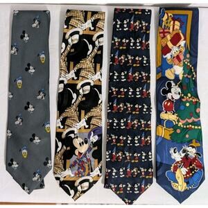 Lot Of 4 Vintage Disney Mickey Mouse Tie Silk Christmas And Random